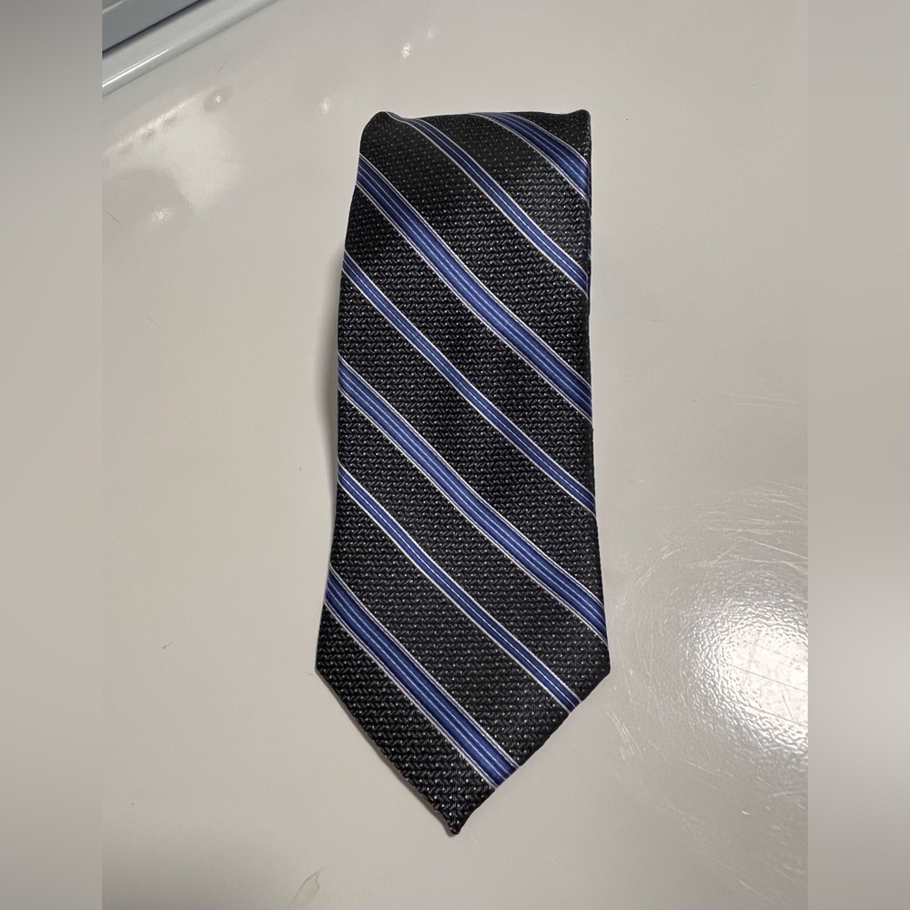 Joseph Abboud X-long Polished Shic Stylish Tie, Blue Stripes, Black/Gray Pattern